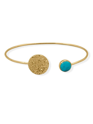 Hammered Disk Curff Bracelet with Reconstituted Turquoise 14k gold-plated