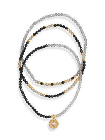 Labradorite and Black Spinel Bracelet Set Layered