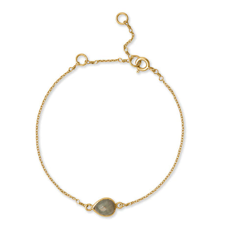 14k Yellow Gold-plated Silver Labradorite Pear-shape Bracelet Adjustable