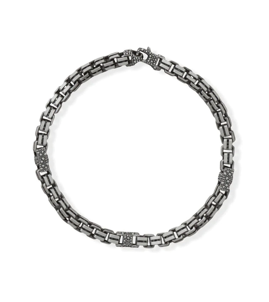 Mens Box Chain Bracelet Black Ruthenium Brushed Sterling Silver 8.5 inches