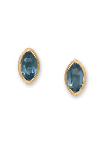 Dark Blue Marquise Studs 14k Gold-plated Silver