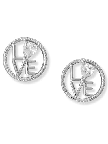 Circle Rope Love Earrings with Sparkling Cubic Zirconia Hearts Sterling Silver - Nontarnish
