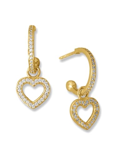 Hoop Earrings with Heart Dangle Gold-plated on Sterling Silver with Sparkling Cubic Zirconia