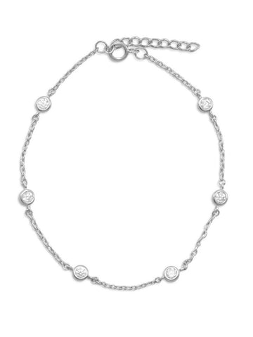 Anklet with Cubic Zirconia Rhodium Over Sterling Silver Bezel Set