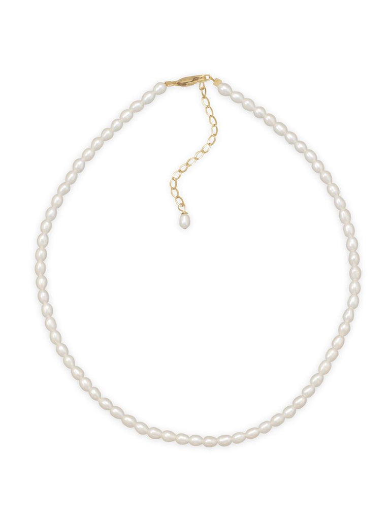White Cultured Rice Pearl Choker Necklace 14k Yellow Gold-filled Made in the USA