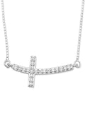 Sideways Cross Necklace with Genuine Diamonds Rhodium on Sterling Silver - Nontarnish