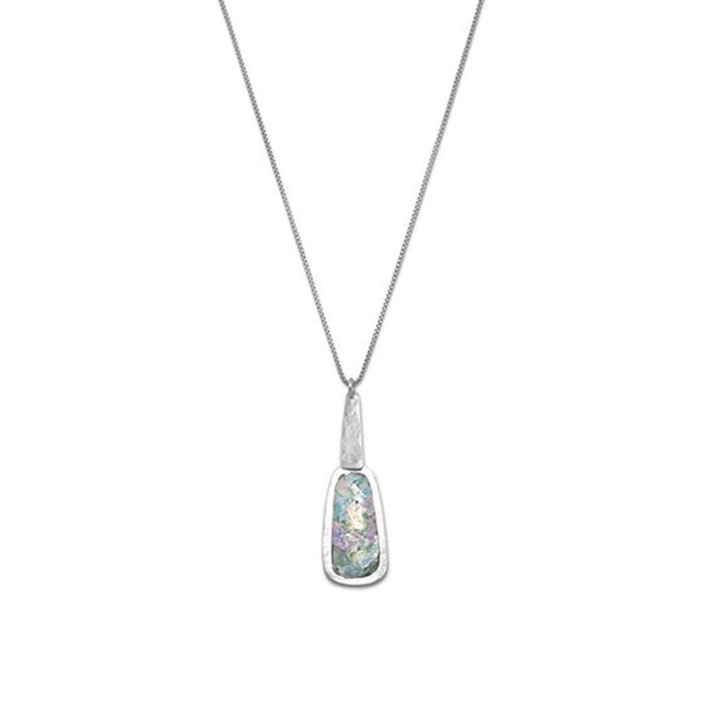 Ancient Roman Glass Necklace Handmade in Israel Sterling Silver with Box Chain