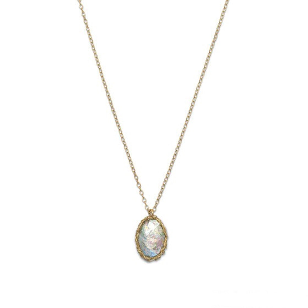 Roman Glass Necklace Oval Shape with Woven Setting Gold-filled