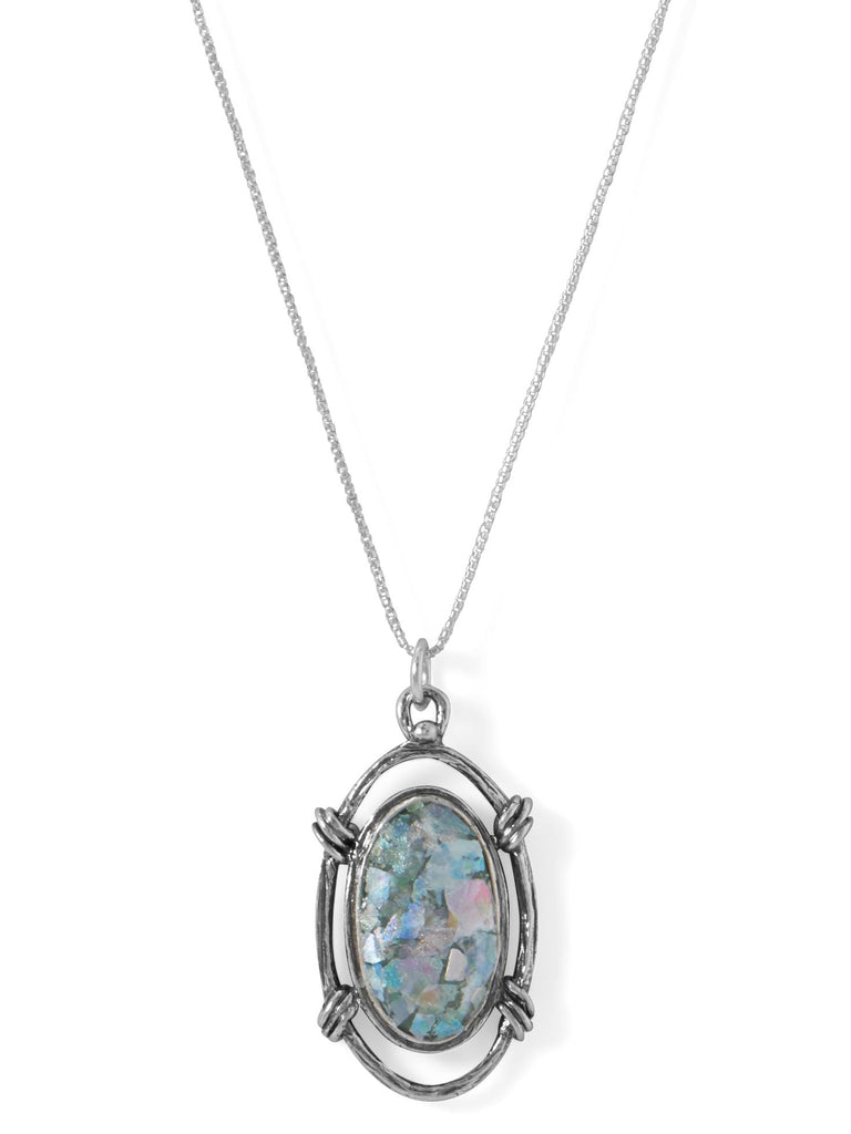 Roman Glass Necklace Oval Design Sterling Silver