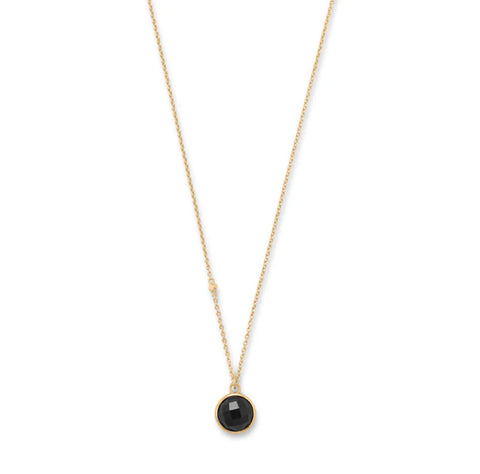 14k Gold-plated Faceted Black Onyx Necklace Adjustable Length