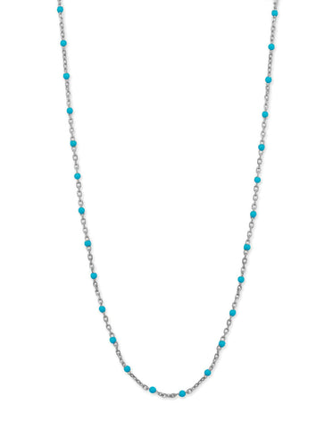Satellite Chain Necklace with Blue Enamel Beads Rhodium on Silver