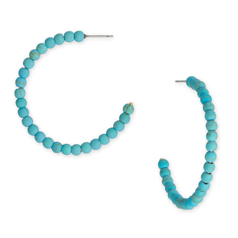 Fashion Hoop Earrings with Simulated Turquoise Beads
