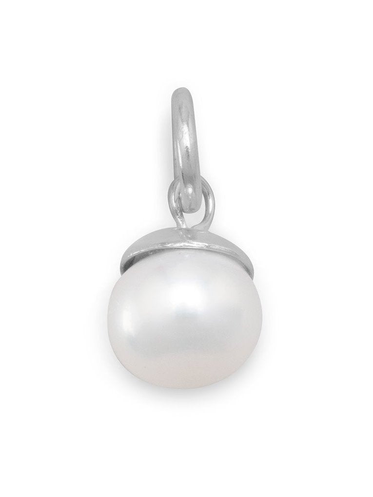 White Cultured Freshwater Pearl Charm Rhodium on Sterling Silver
