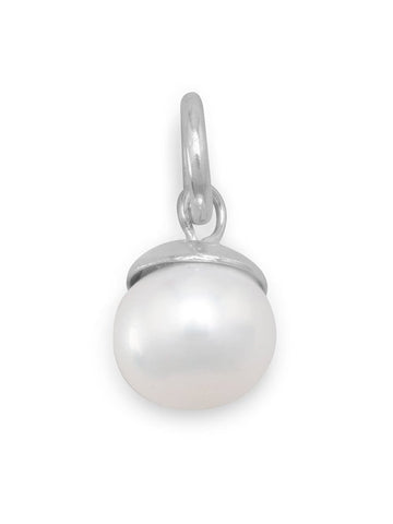 White Cultured Freshwater Pearl Charm Rhodium on Sterling Silver