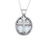Ancient Roman Glass Necklace with Solid Cross Sterling Silver Made in Israel Box Chain Included