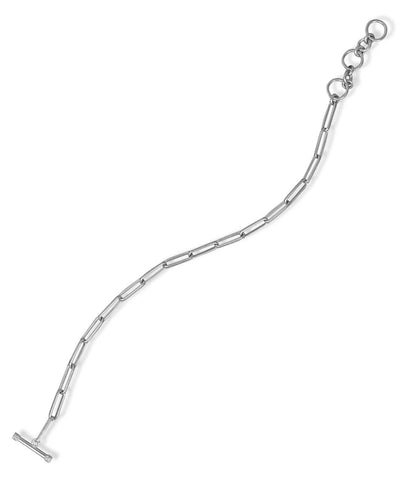 Paperclip Chain Bracelet Toggle Clasp Rhodium on Sterling Silver Adjustable Length