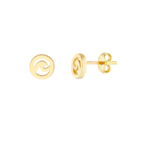 Wave Stud Earrings 14k Yellow Gold