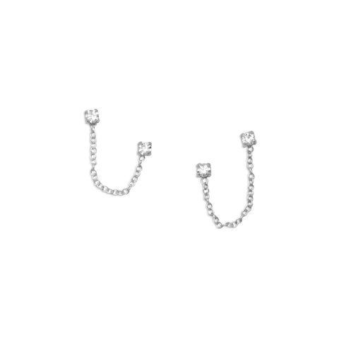 Crystal Chain Double Post Sterling Silver Earrings
