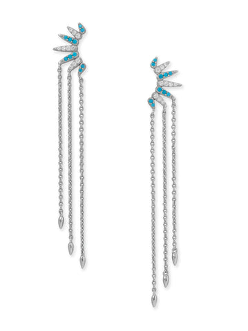 Spike Drop Earrings with Synthetic Turquoise and Cubic Zirconia Rhodium on Silver