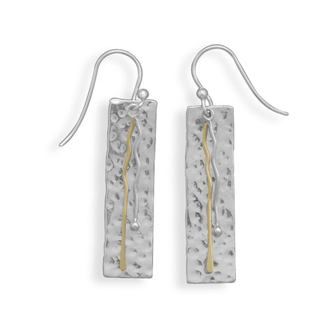 Hammered Rectangle Drop Earrings with Two-Tone Brass and Sterling Silver