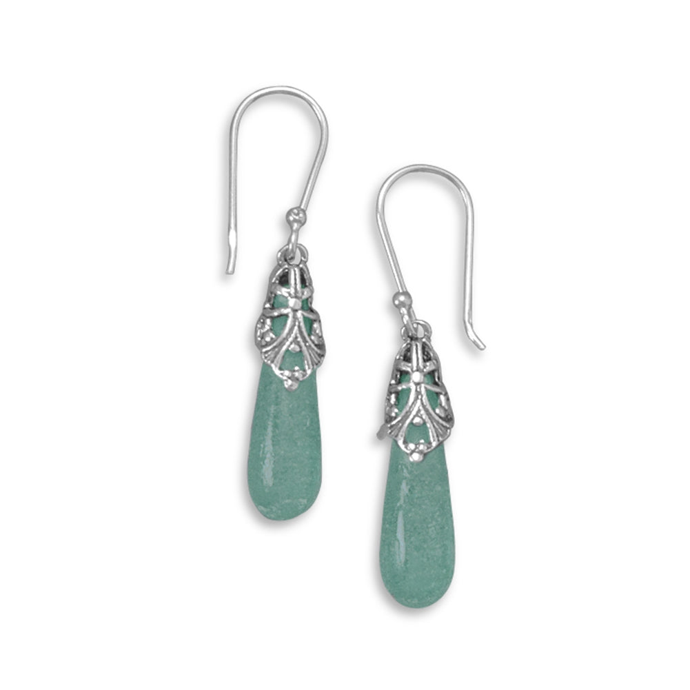 Ancient Roman Glass Aqua Blue Earrings Antiqued Sterling Silver