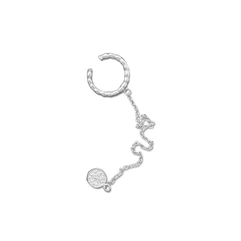 Stud Earring with Ear Cuff and Chain Cubic Zirconia Rhodium on Sterling Silver