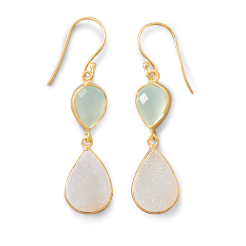 White Druzy and Green Chalcedony Earrings Gold-plated Sterling Silver