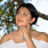 Ancient Roman Glass Round Stud Earrings with Birds Nest Wire Weave Edge