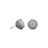 Ancient Roman Glass Round Stud Earrings with Birds Nest Wire Weave Edge