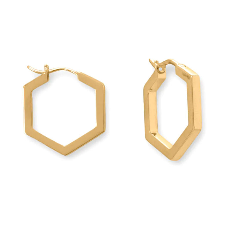 14k Gold-plated Hexagon Hoop Earrings
