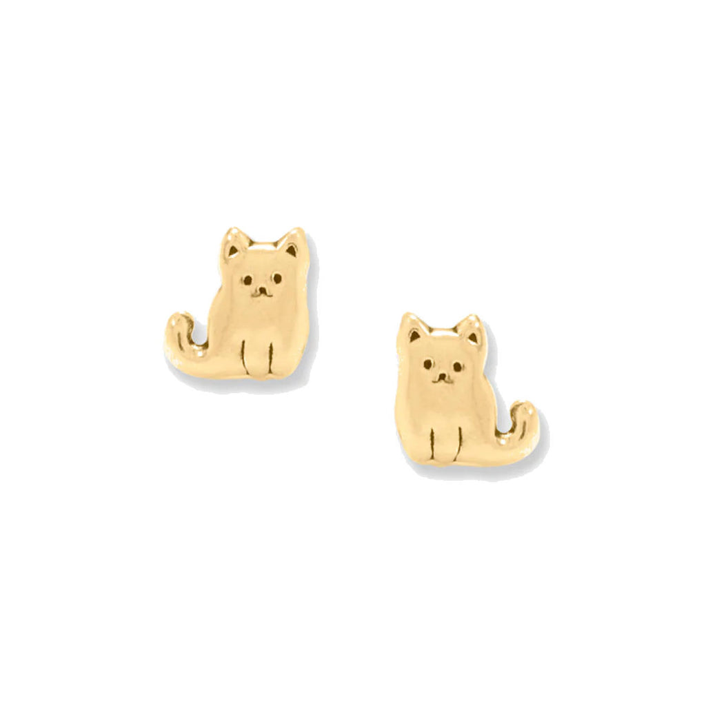 Cute Sitting Kitty Cat Stud Earrings Gold-plated Silver Childrens