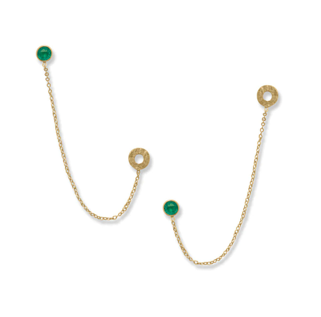 Double Post Earrings Gold-plated Sterling Silver 3.5-inch Chain Connector