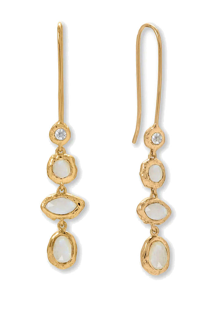 Rainbow Moonstone and Cubic Zirconia Drop Earrings Gold-plated Silver