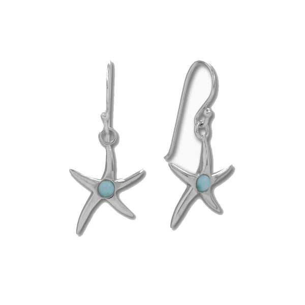 Starfish Earrings with Genuine Larimar Rhodium on Sterling Silver - Nontarnish Starfish Earrings with Genuine Larimar Rhodium on Sterling Silver - Nontarnish