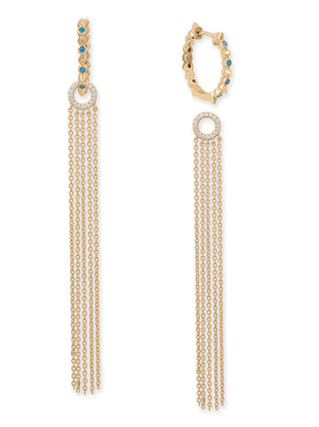 Spike Hoop with Removeable Chain Drop Earrings Synthetic Turquoise and Cubic Zirconia 14k Gold-plated Silver