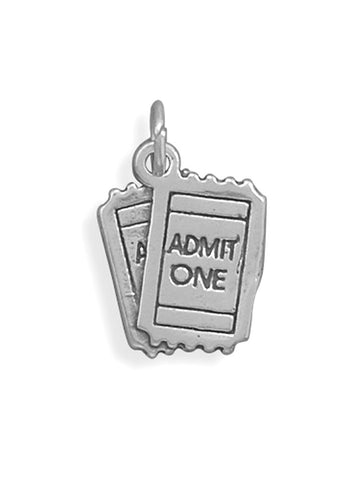 ADMIT ONE Tickets Charm 3-D Sterling Silver, Made in the USA