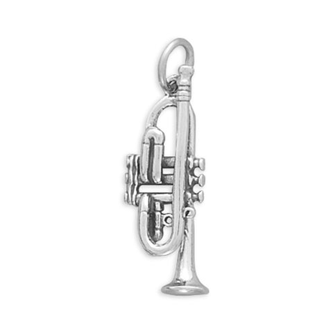 3-D Trumpet Band Music Charm Sterling Silver - Made in the USA