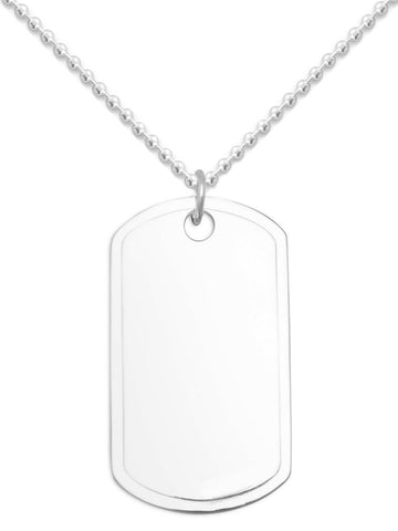 Sterling Silver Dog Tag Necklace Engraveable with Bead Chain