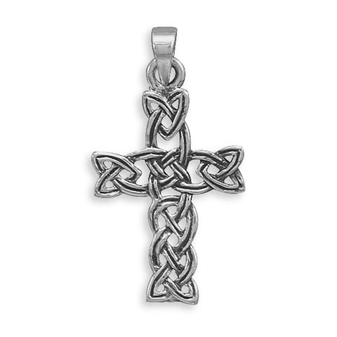 Celtic Cross Woven Oxidized Sterling Silver, Pendant Only