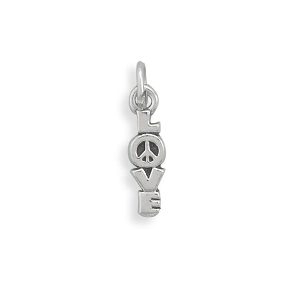 LOVE with Peace Sign Charm Sterling Silver - Made in the USA LOVE with Peace Sign Charm Sterling Silver - Made in the USA