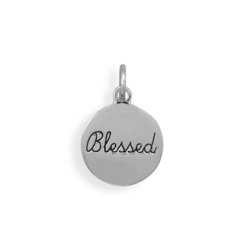 Word Charm - Blessed - Rhodium on Sterling Silver Nontarnish