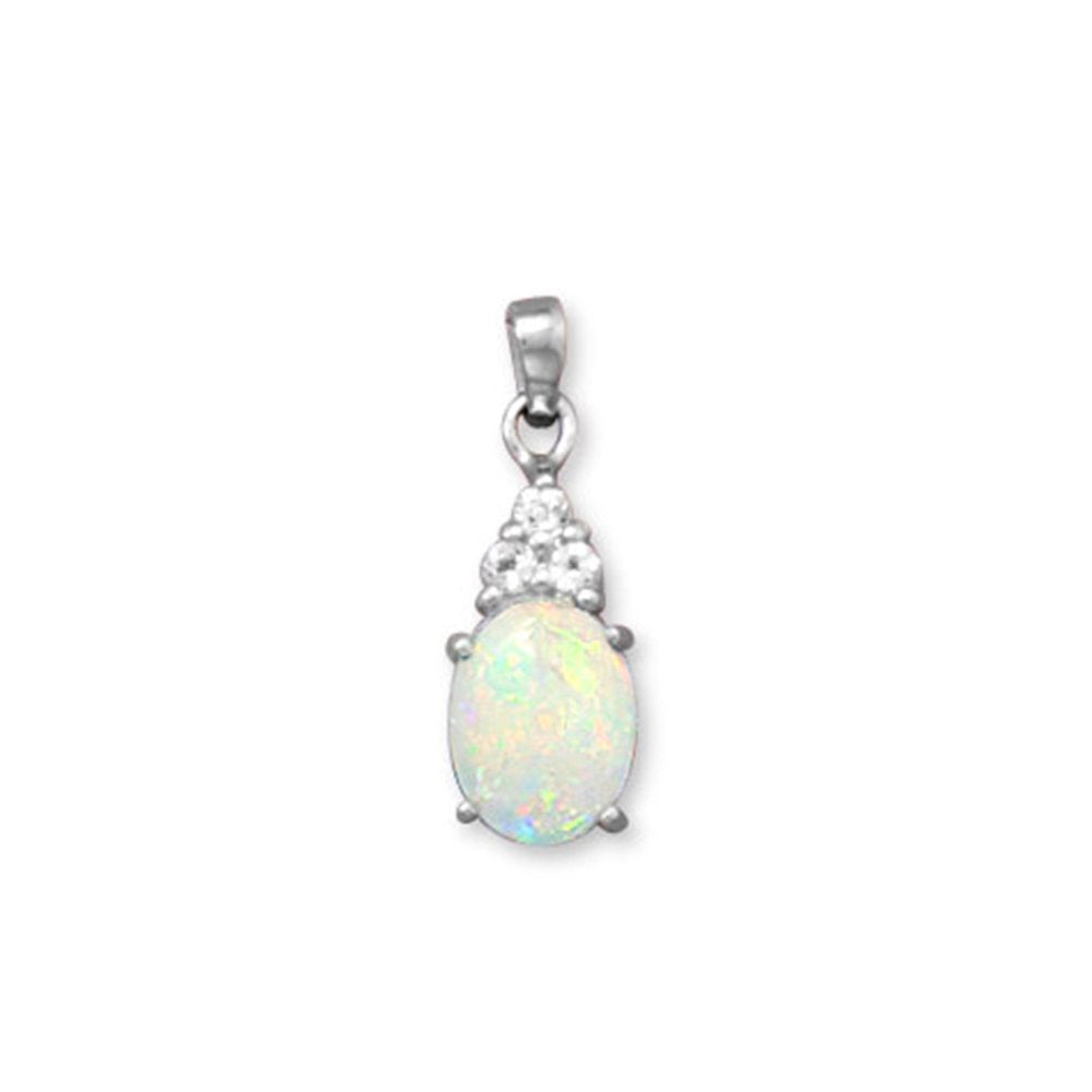 Australian Opal Pendant with White Topaz Accents Rhodium Sterling Silver