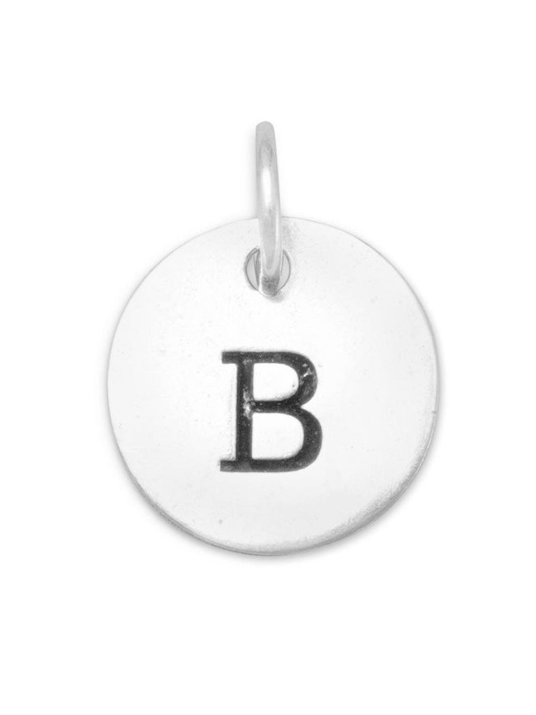 Antiqued Finish Sterling Silver Letter B Disk Charm