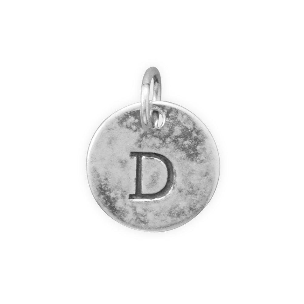 Antiqued Finish Sterling Silver Letter D Disk Charm