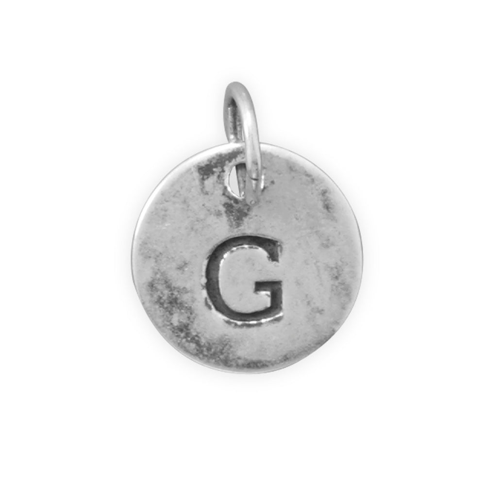 Antiqued Finish Sterling Silver Letter G Disk Charm