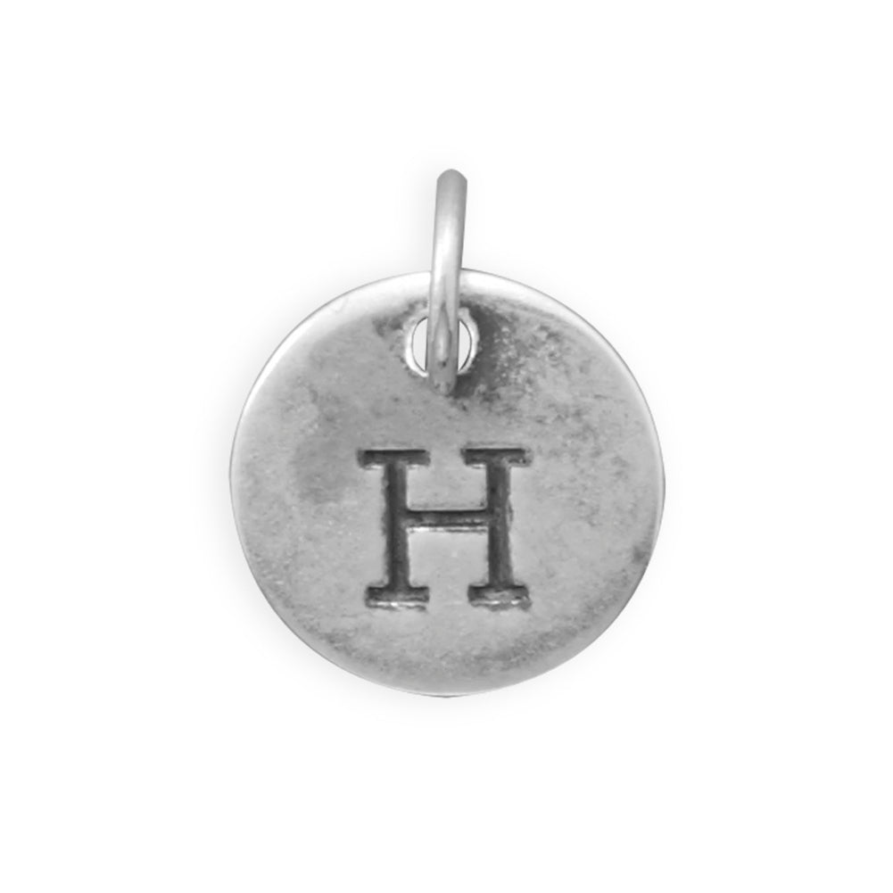 Antiqued Finish Sterling Silver Letter H Disk Charm