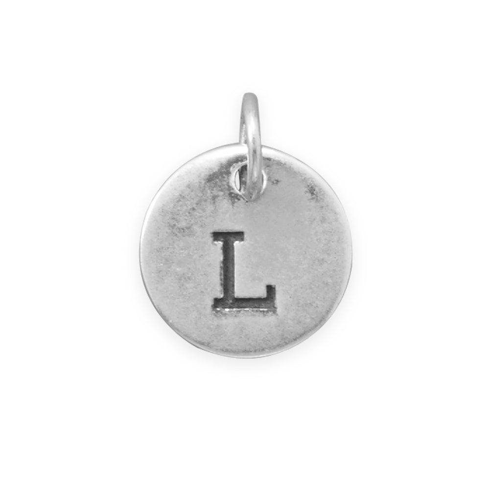 Antiqued Finish Sterling Silver Letter L Disk Charm