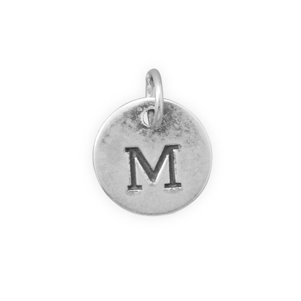 Antiqued Finish Sterling Silver Letter M Disk Charm