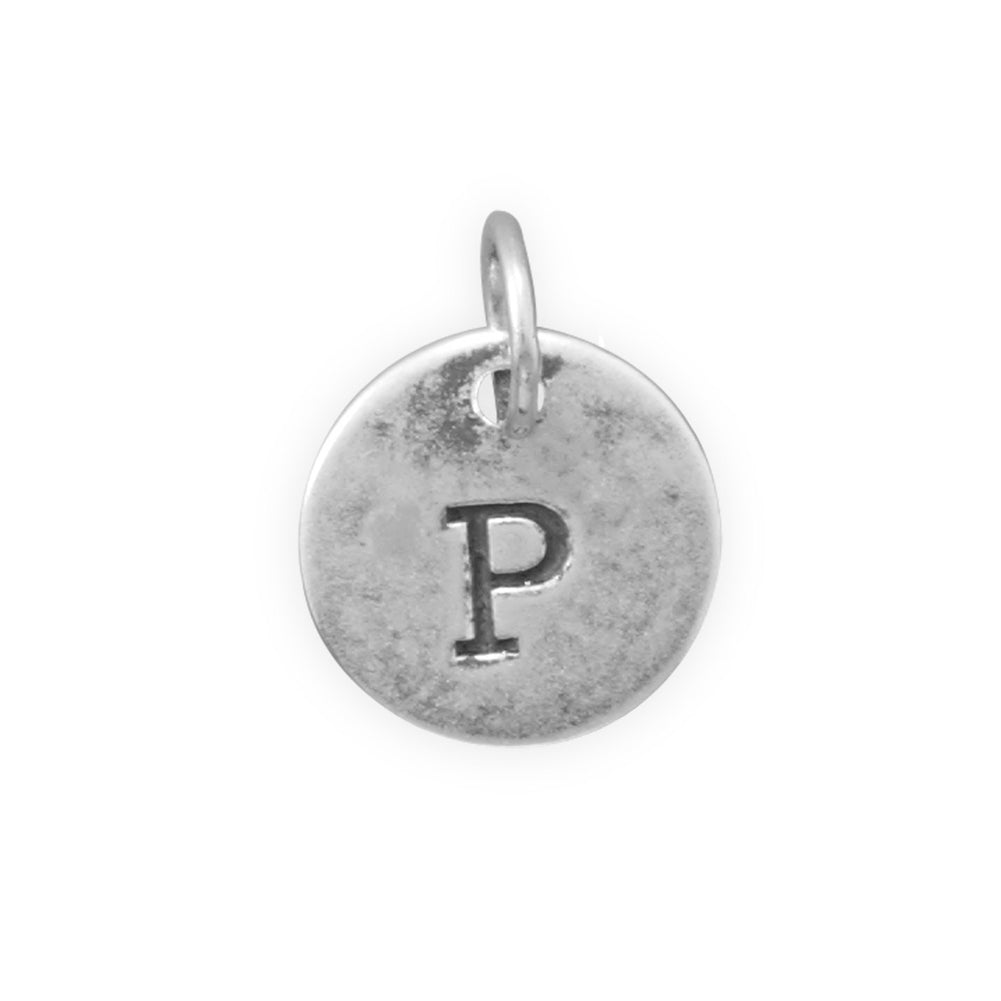 Antiqued Finish Sterling Silver Letter P Disk Charm