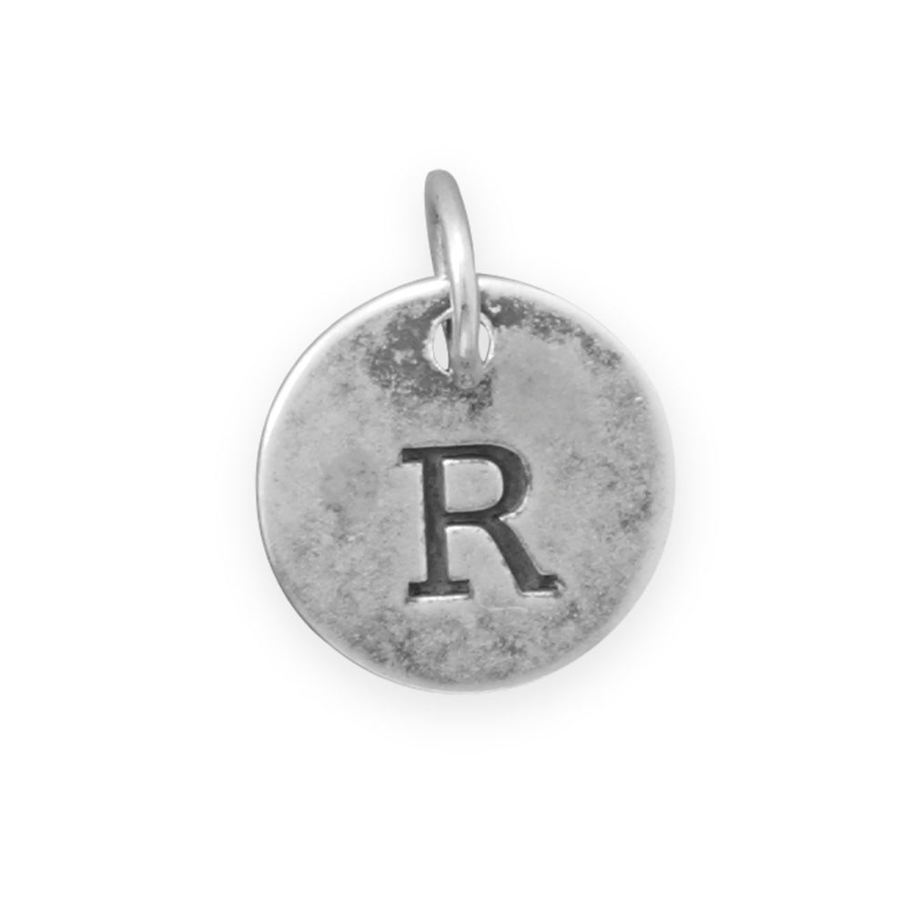 Antiqued Finish Sterling Silver Letter R Disk Charm
